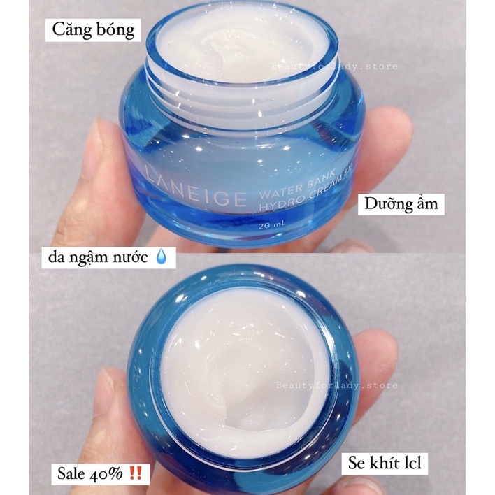 Kem dưỡng ẩm Laneige Water Bank Hydro Cream EX mini 20ml chính hãng Hàn Quốc, cấp ẩm phục hồi da làm chậm quá trình lão