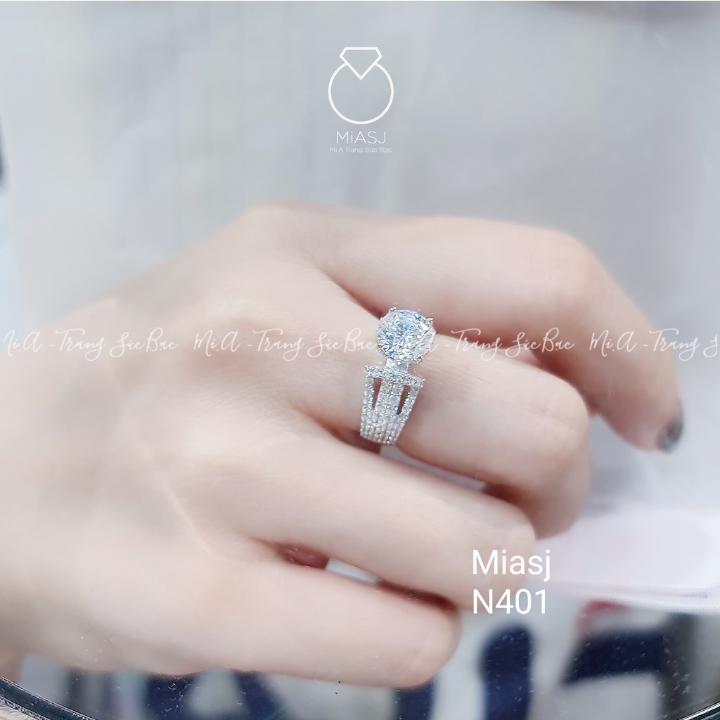 Nhẫn bạc Ý S925 nữ MiASJ 4 chấu nạm đá xoàng sang trọng N401
