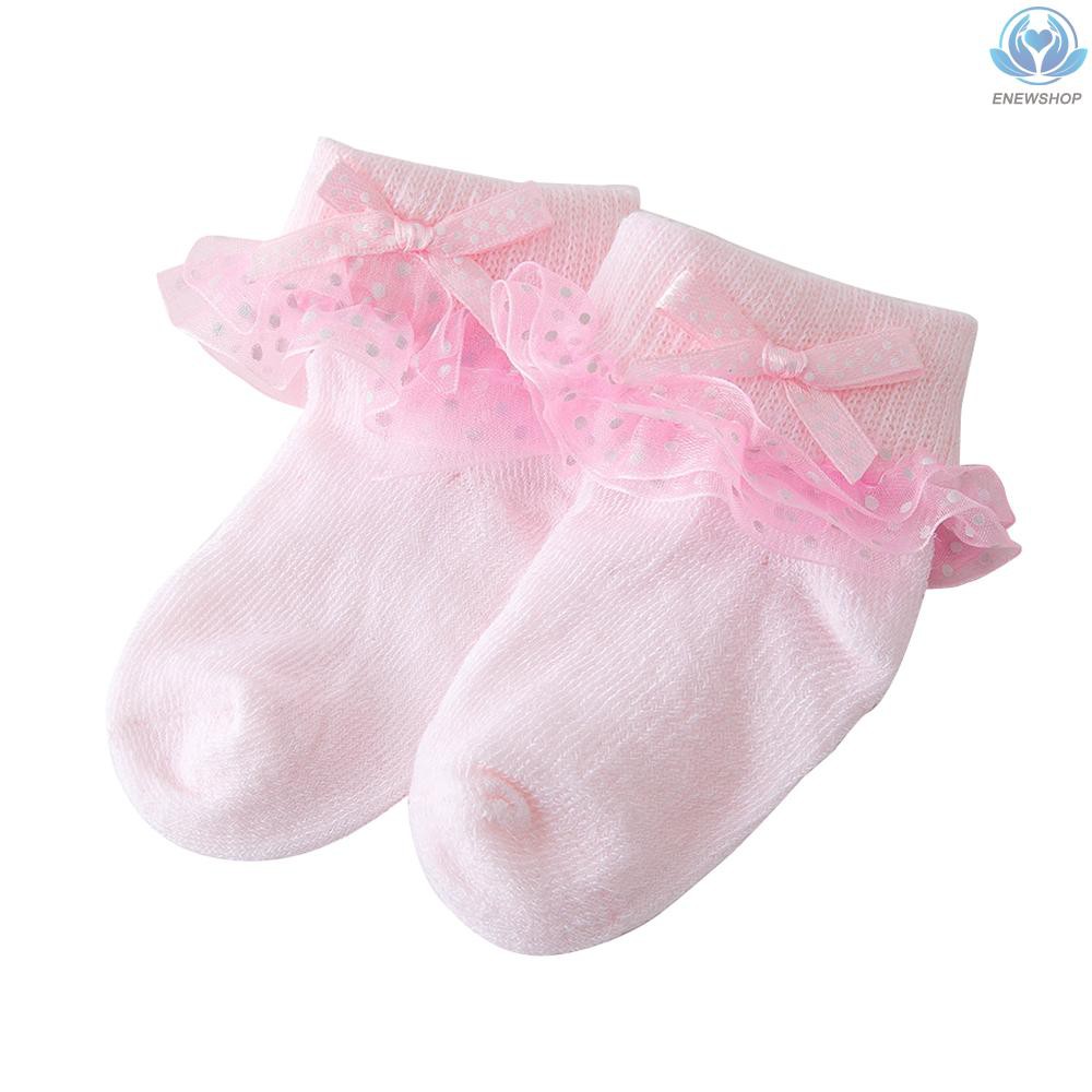 ♥♥enew~Baby Girl Toddlers Socks Combed Cotton Ankle Socks Baby Girl   Bowknots Lace Socks Pink