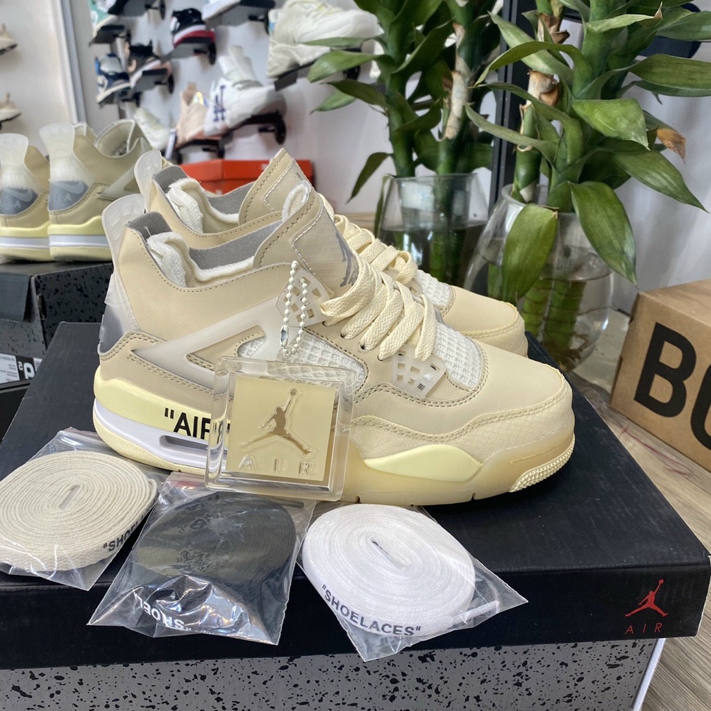 Giày air Jordan 4 trắng kem, Giày thể thao JD4 nam nữ siêu hot Full boxbill+ tặng dây