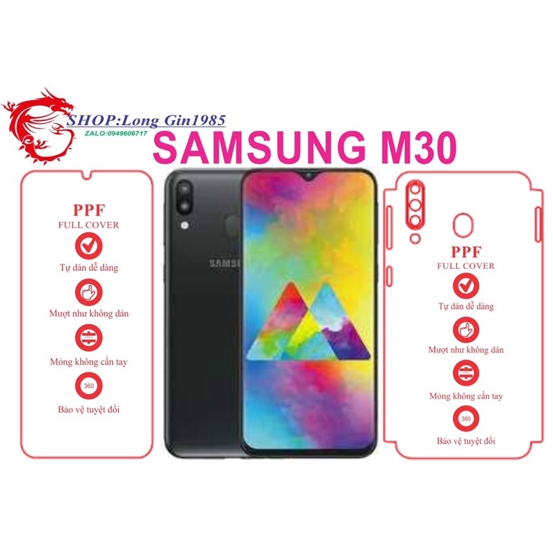 Samsung M30 miếng dán trong Ppf mặt sau và mặt trước chống va đập chống trầy xước