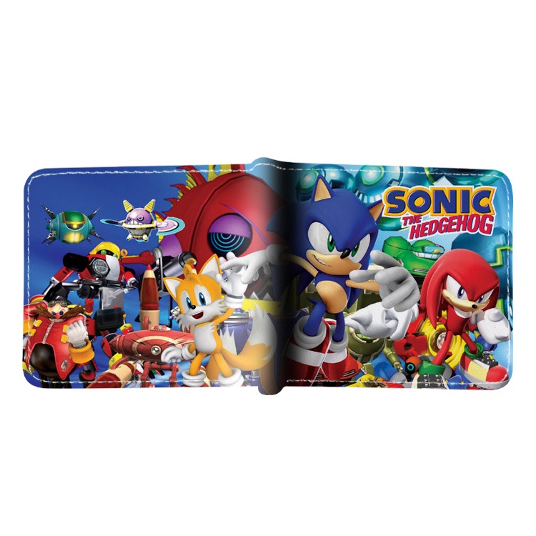 Ví Sonic Ngắn Nửa Gấp Đựng Thẻ Full Màu Hoạt Hình Anime Nam Trẻ Em Ví Đựng Tiền Xu Bé Trai