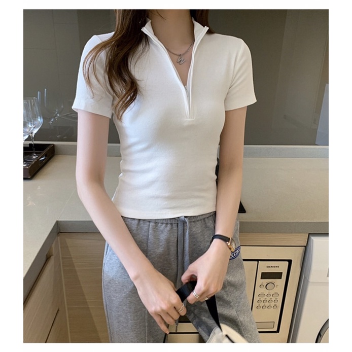 Áo CropTop cổ cao khoá kéo giọt lệ