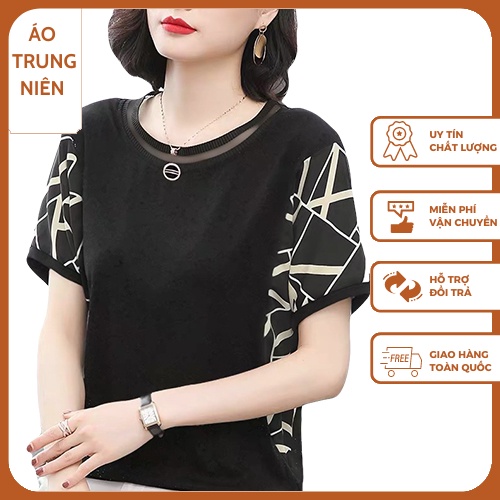 Áo Thun Kiểu Tay Ngắn Trung Niên Nữ Tiktok Tuổi u40 u50 Thời Trang Trung Niên Như Thủy LE002