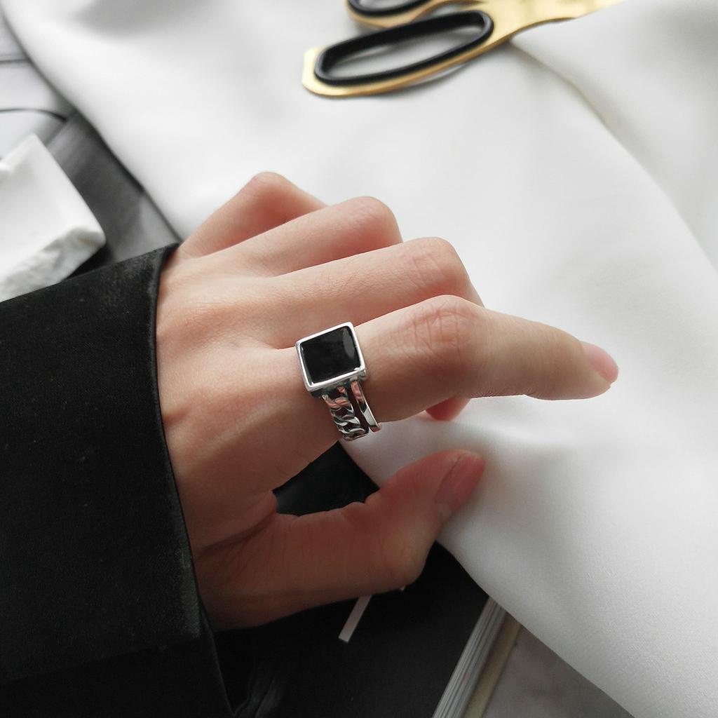 Nhẫn hở đính đá phong cách retro hiphop có thể điều chỉnh thời trang cá tính