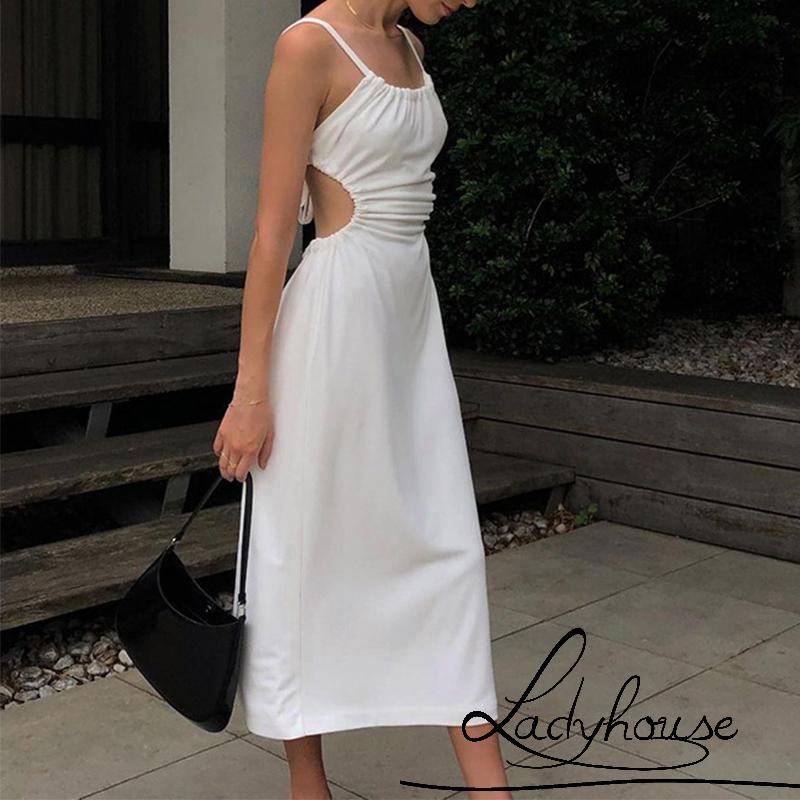 Đầm hai dây dáng dài màu sắc đơn giản thời trang mùa hè quyến rũ dành cho nữ
