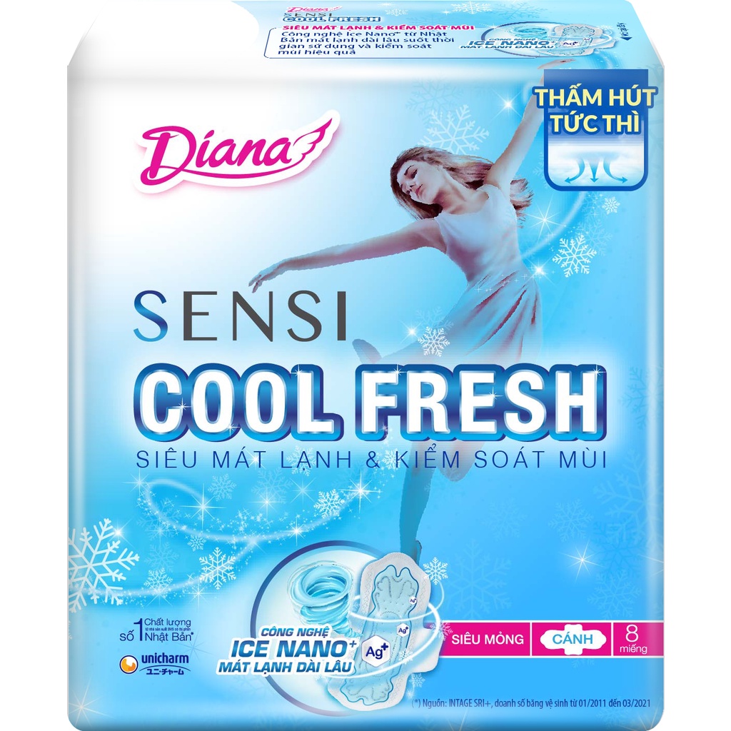 Băng vệ sinh Diana Sensi Cool Fresh siêu mỏng cánh 23cm