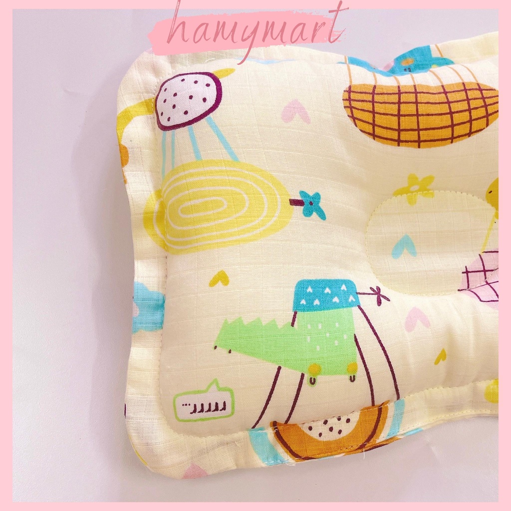 Gối lõm sơ sinh Hamymart chống bẹp đầu bông lông vũ siêu mềm cho bé ( Ảnh thật)