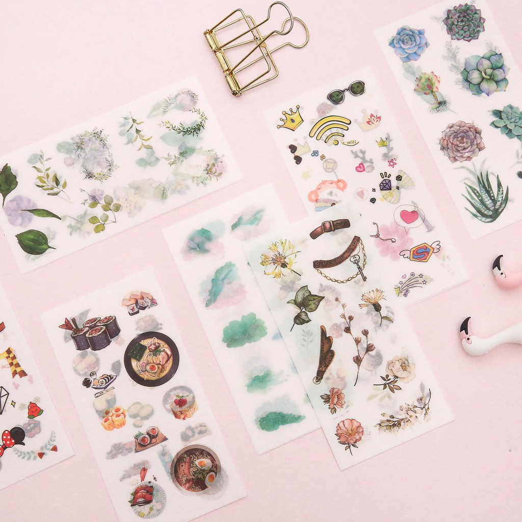 Set 6 tấm sticker dán nhãn cute nhiều chủ đề S05 Taro Stationery