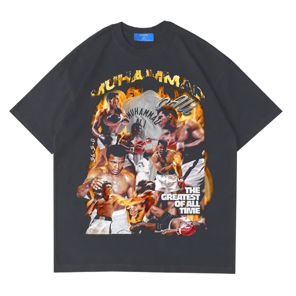 Áo Thun Dáng Rộng In Chữ Muhammad Ali The Greatest of All Time" | Màu Xám Đậm | Áo Sơ Mi Muhammad Ali | Áo Boxing | Áo Thun Oversize | Phong Cách Cổ Điển | Áo
