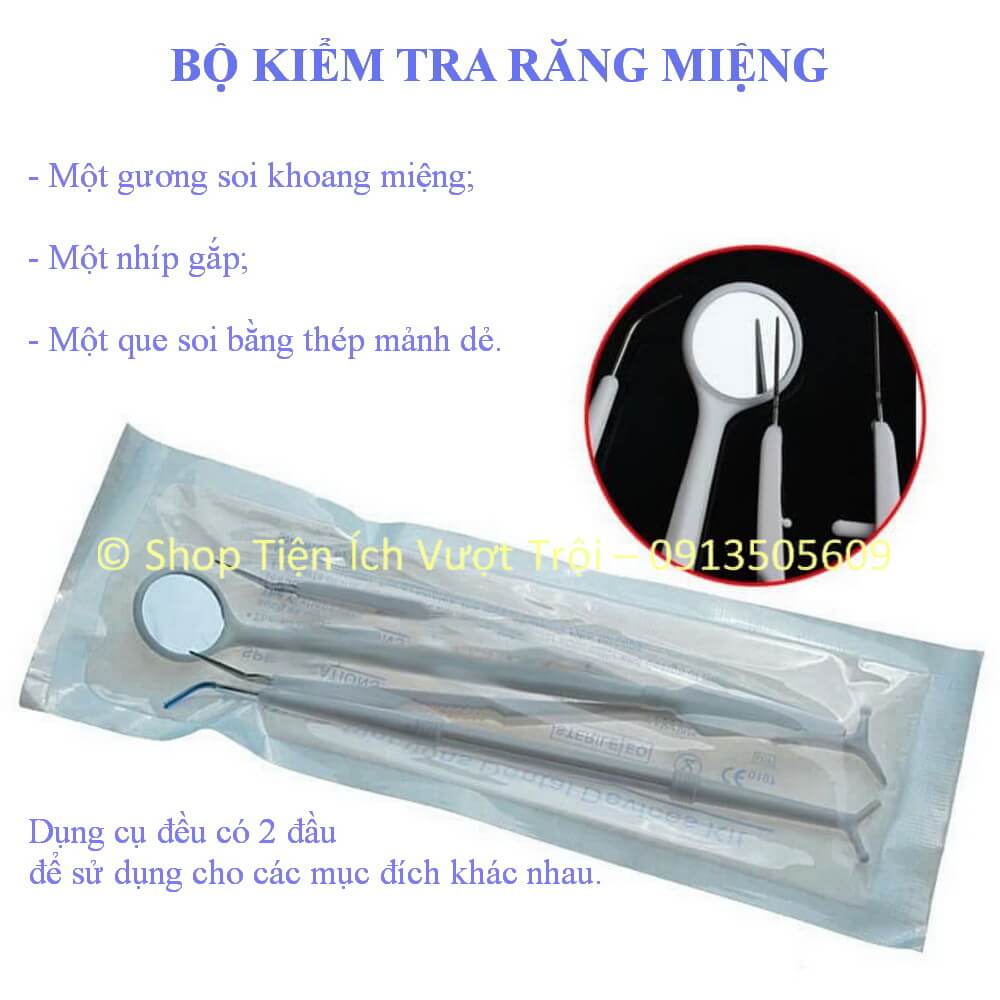 Bộ sản phẩm kiểm tra chăm sóc răng miệng tại nhà bao gồm, gương kiểm tra răng miệng, nhíp gắp - Shop Tiện Ích Vượt Trội