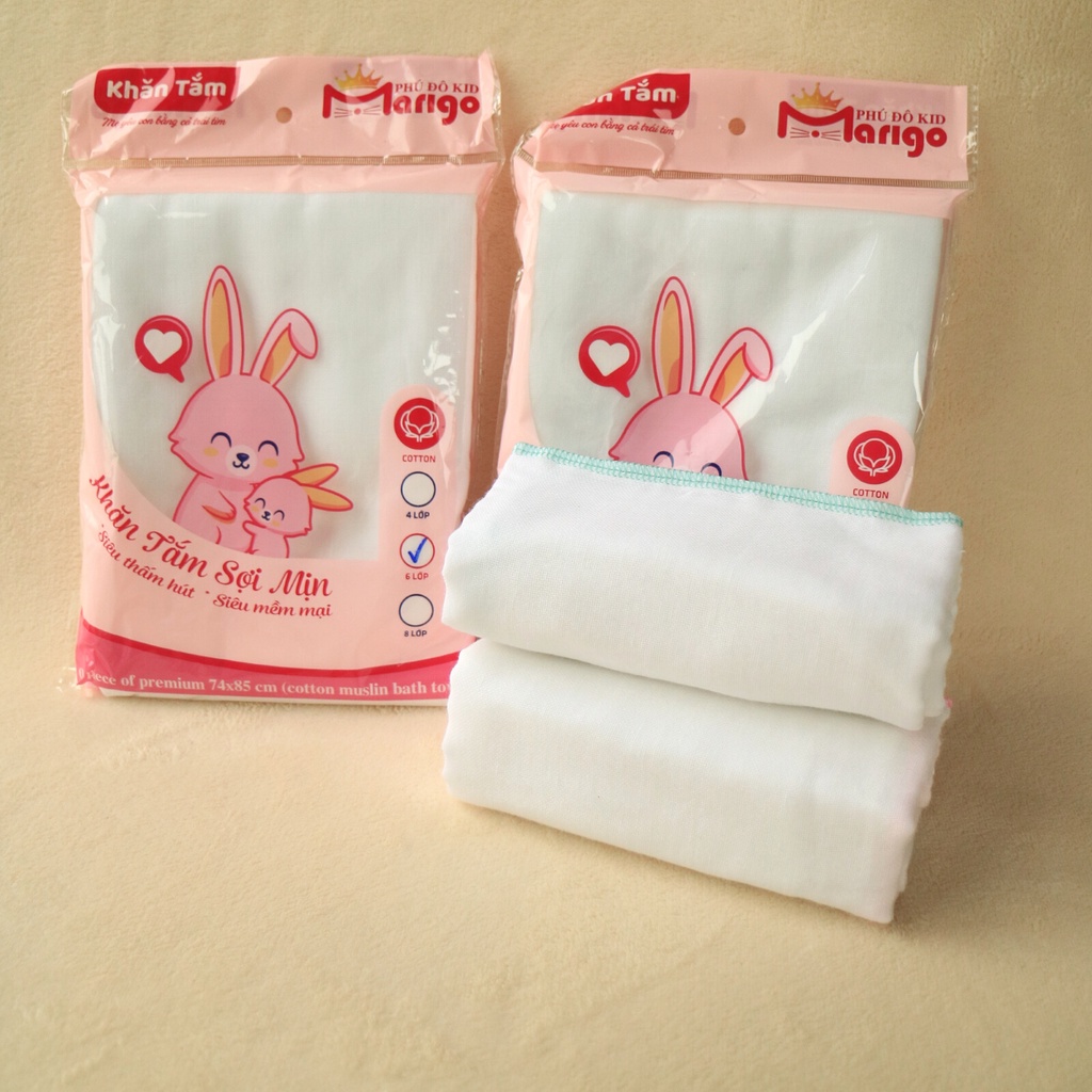 Khăn Tắm Marigo Vải Xô Cotton 6 Lớp, Khăn Tắm Xuất Nhật Siêu Mềm Thấm Hút Tốt An Toàn Cho Bé Sơ Sinh