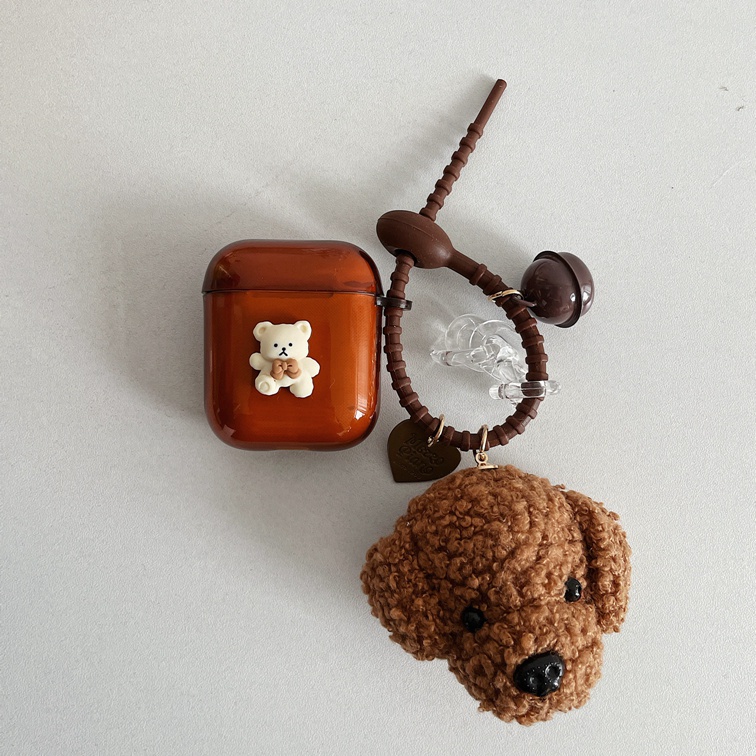 Vỏ bọc hộp sạc tai nghe không dây bluetooth bằng TPU mềm hình đầu chó có dây xích cho Airpods 1/2 pro