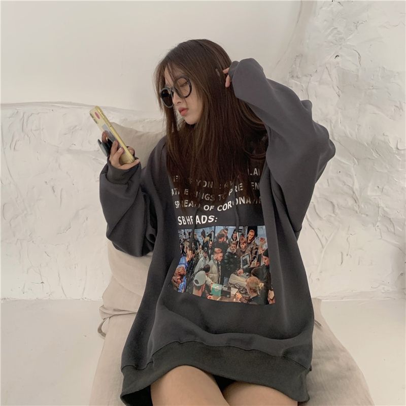 Áo hoodie tay dài in chữ vui nhộn thời trang Hàn Quốc cho nữ