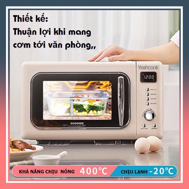 Hộp cơm thuỷ tinh chia ngăn cao cấp YAEH COOK siêu chịu nhiêt