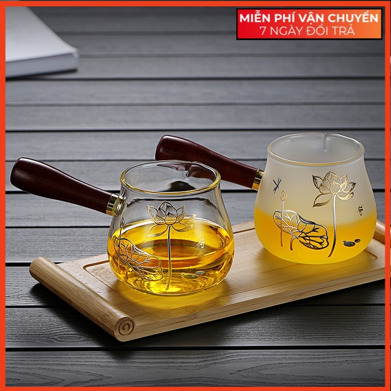 Tống chuyên trà thủy tinh Borosilicate chịu nhiệt cao cấp (Cán gỗ chắc chắn)