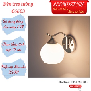 Đèn treo tường C6603 chao thủy tinh, đế inox hiện đại trang trí phòng khách phòng ngủ, cầu thang, hành lang