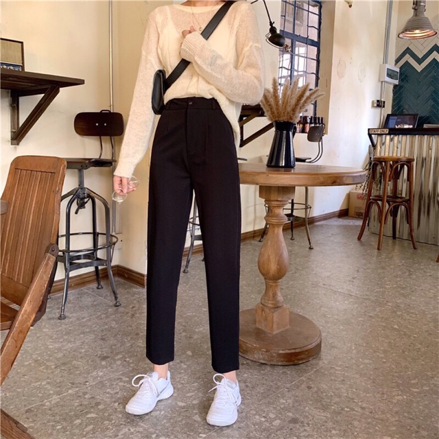 Quần baggy vải đen trơn form dáng chuẩn | BigBuy360 - bigbuy360.vn