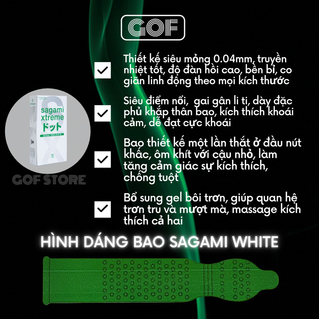 Bao cao su Sagami Xtreme White Siêu Mỏng, Gân Gai Nhật Bản Hộp 10C bcs gai – GoF Store