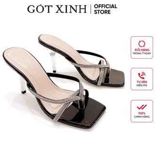 Dép cao gót GÓT XINH GX350 mũi vuông quai mika kim sa cao 5cm