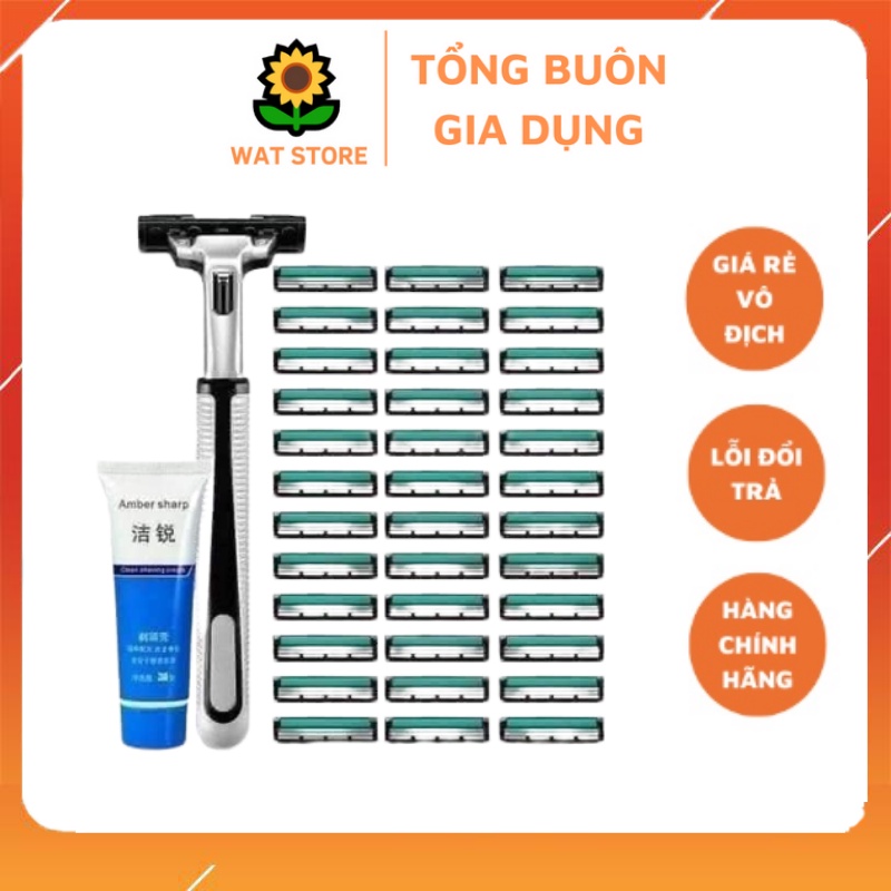 COMBO DAO CẠO RÂU TẶNG KÈM 30 LƯỠI DAO KÉP + TUYP KEM CẠO RÂU