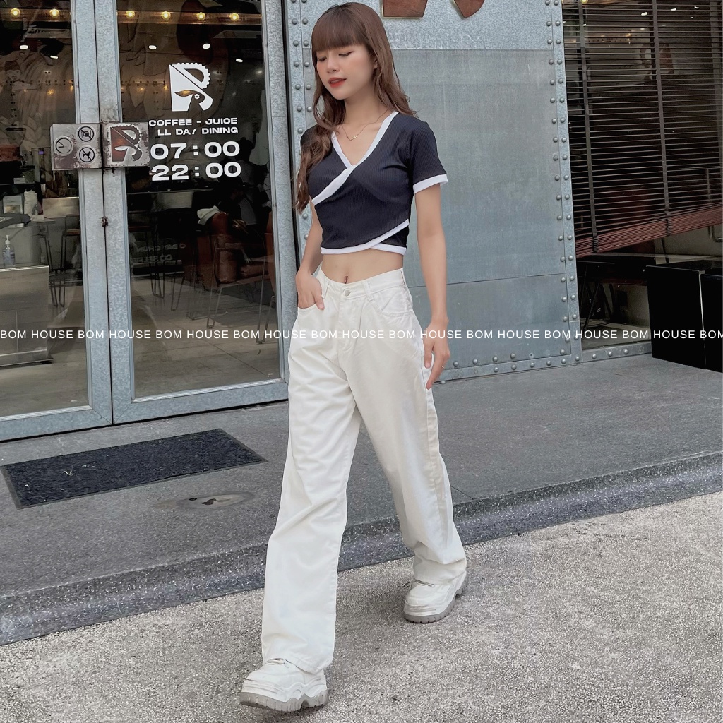 Quần Jean Ống Rộng Nữ Trơn Cạp Cao 5 Màu Bom House Ulzzang Unisex