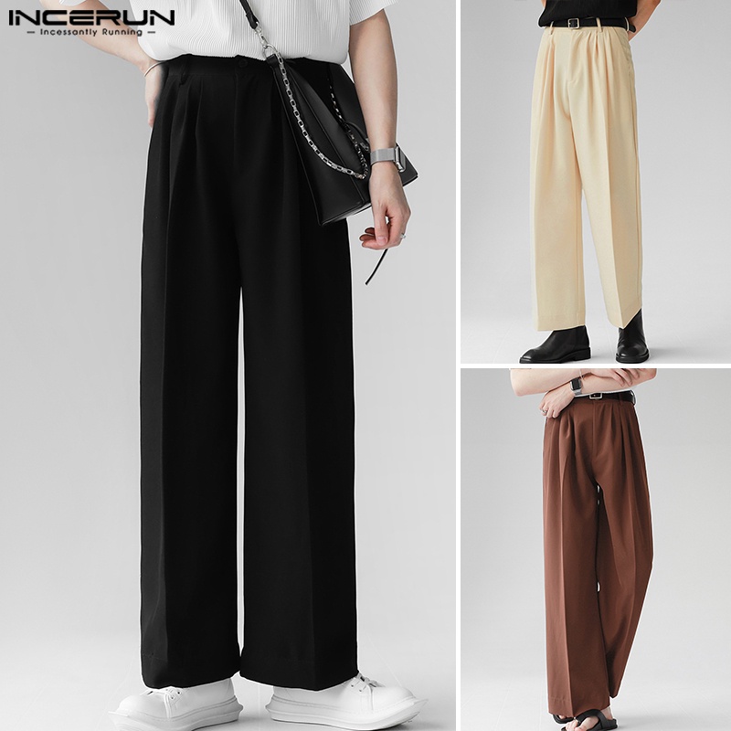 Quần dài INCERUN ống rộng màu sắc đơn giản dành cho nam