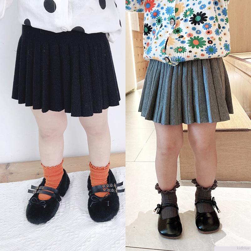 Chân váy dệt kim mini lưng cao xếp ly thời trang thu đông cho bé gái 2-8 tuổi