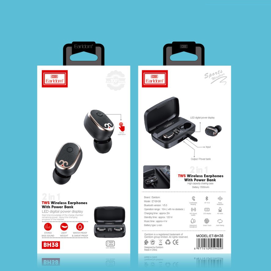 Tai nghe bluetooth BH38 kiêm sạc dự phòng, Led LCD hiển thị % Pin, âm bass cực đỉnh, chống nước....BẢO HÀNH 2 NĂM
