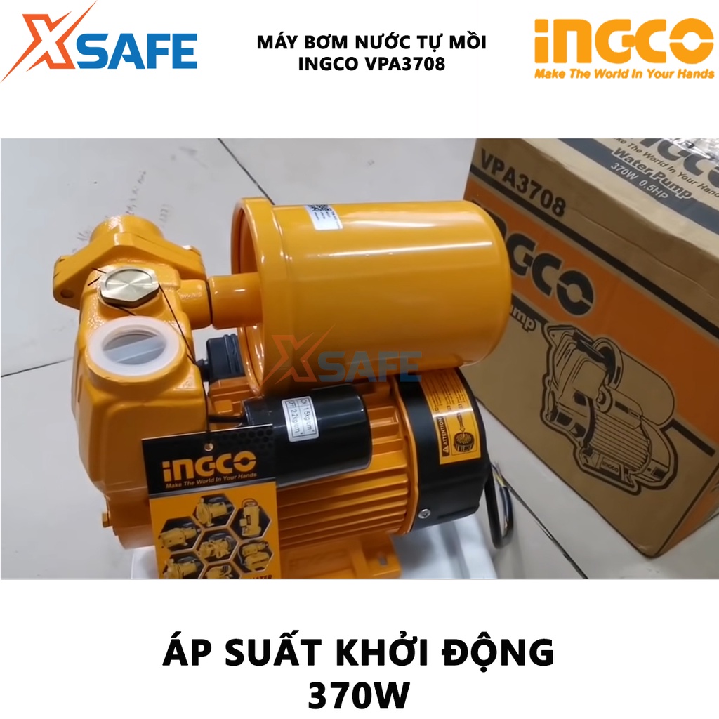 Máy bơm nước tự mồi INGCO VPA3708 Máy bơm điện áp 220-240V~50Hz, công suất đầu vào 370W (0,5HP), nhỏ gọn bền bỉ -[XSAFE]