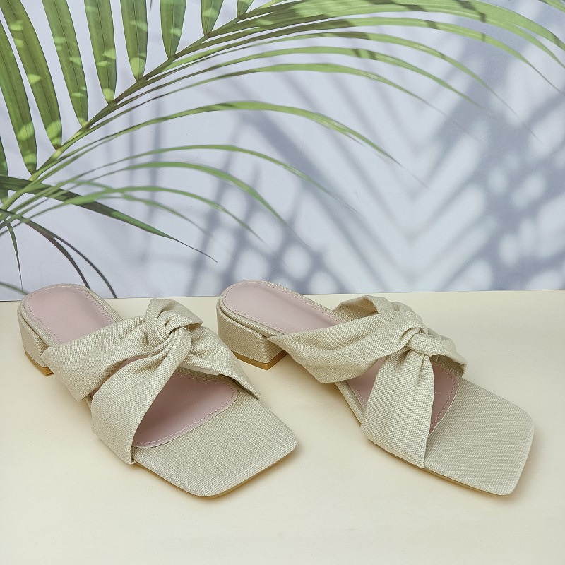 Dép IELGY gót thấp mũi vuông chất liệu vải đơn giản thời trang dành cho nữ