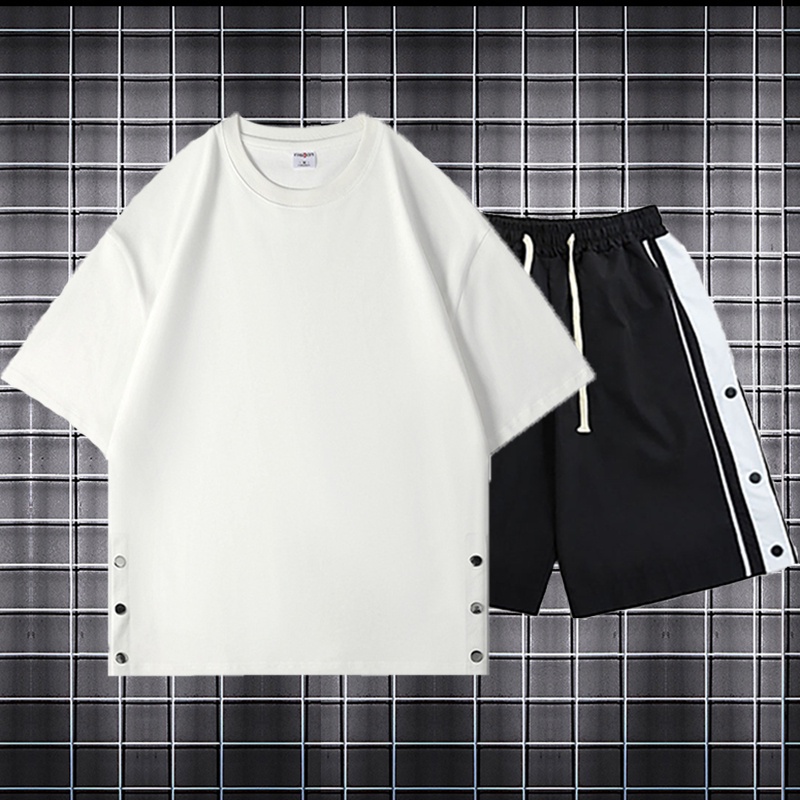 [Mẫu mới] Bộ Quần Áo Thun Nam Nữ Unisex Mùa Hè Cộc Tay Xẻ Tà Cúc Bấm 2 Bên Quần Short Thời Trang Zenkonu T225V1+S042V1