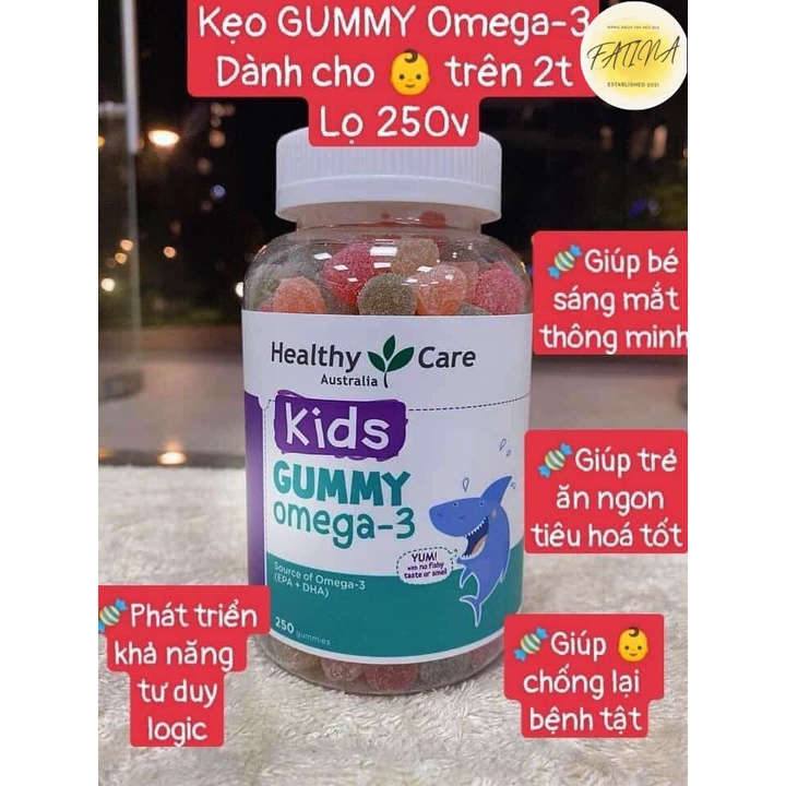 Kẹo bổ sung Omega3 cho bé GUMMY OMEGA3 ÚC HEALTHY CARE 250 VIÊN