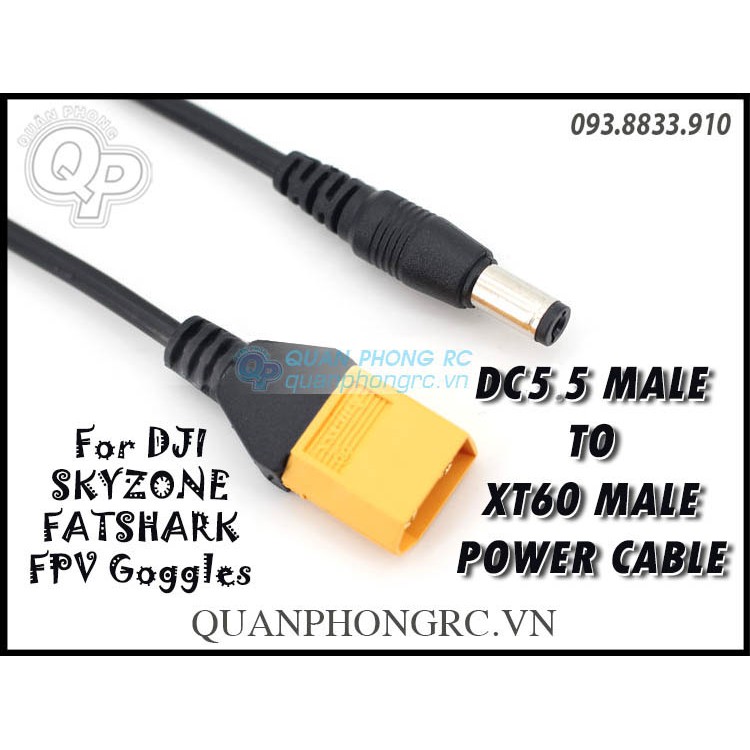 Cáp Nguồn Kính FPV DC 5.5 Male (Đực) - XT60 Male (Đực) Cable For FPV Goggles 1.2 Mét