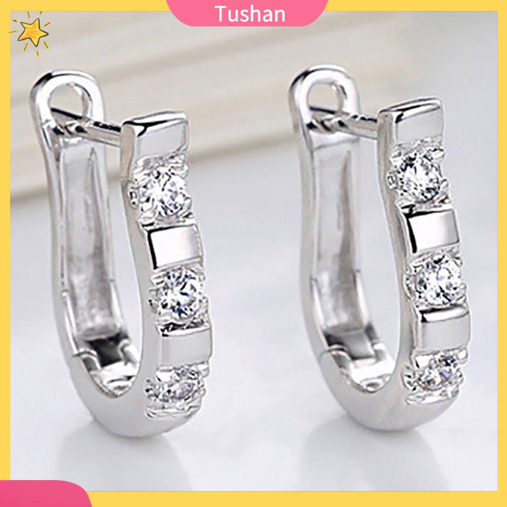 Đôi bông tai nữ hình chữ U đính đá đơn giản thời trang