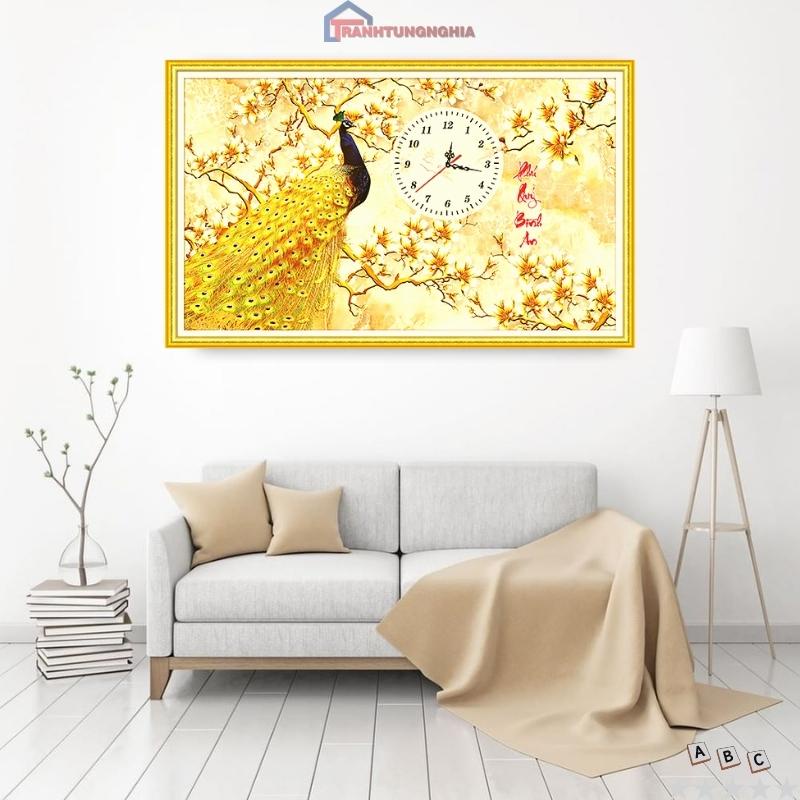 Tranh đính đá, tranh thêu chữ thập công phú quý bình an