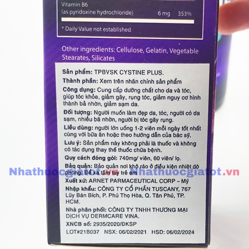 Viên Uống CYSTINE PLUS Hỗ Trợ Giúp Da Khoẻ, Ngăn Ngừa Mụn, Giảm Thâm Mụn, Giảm Rụng Tóc, Giảm Nhăn Da Và Trẻ Hoá Làn Da