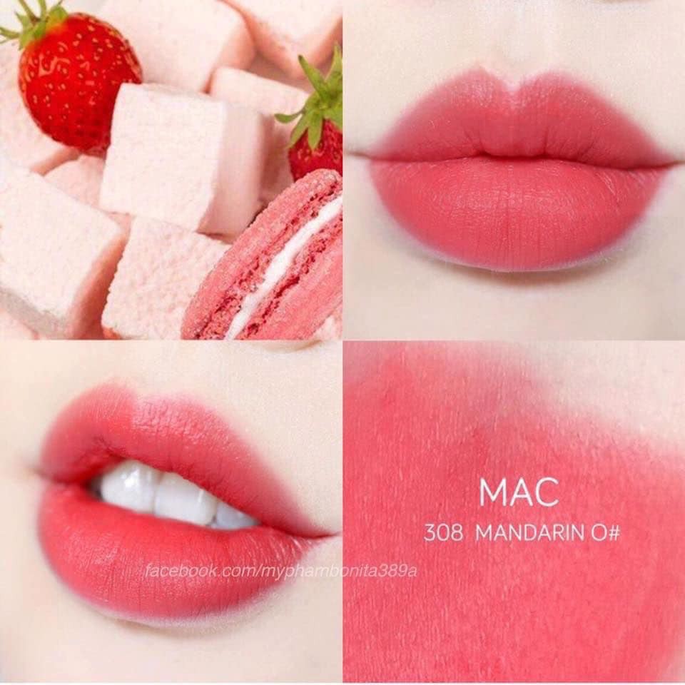 son Mac power kiss lipstick 308-hồng cam san hô-hàng xách tay mỹ