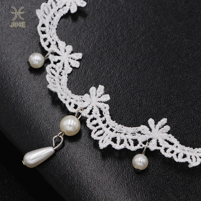 【JIHE】Vòng Cổ choker Phối Ren Và Ngọc Trai Trắng Phong Cách Nhật Hàn Thời Trang