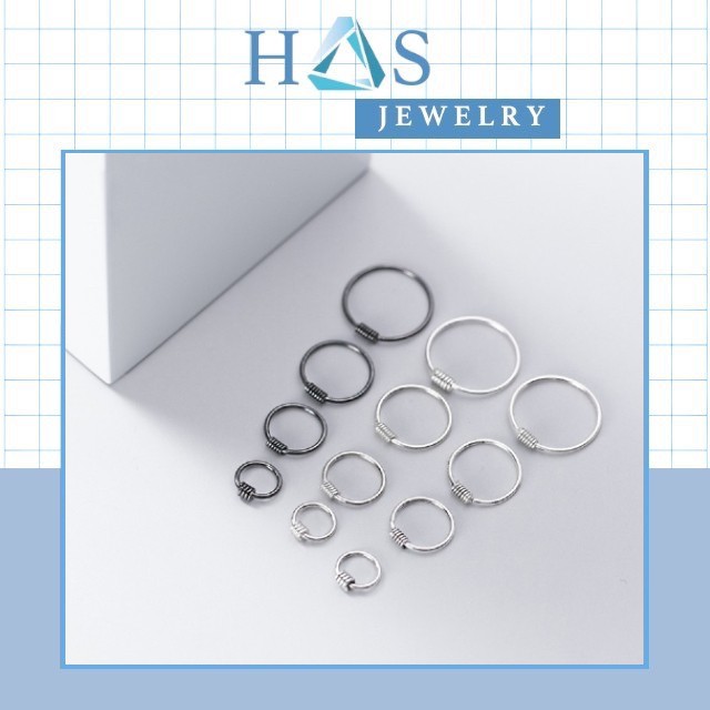 Bông tai bạc H.A.S dạng khoen tròn Size 8mm 10mm - HK40