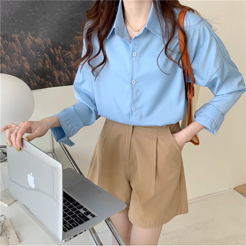 Áo Sơ Mi Nữ Basic Nhiều Sắc Màu Dài Tay From Rộng Phong Cách Hàn Quốc Thời Trang Sugal SO MI NU 007V3