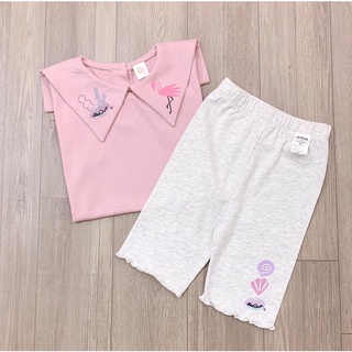 SBG359 - BỘ ĐÙI BÉ GÁI COTTON ÁO HỒNG CỔ BẺ QUẦN GHI