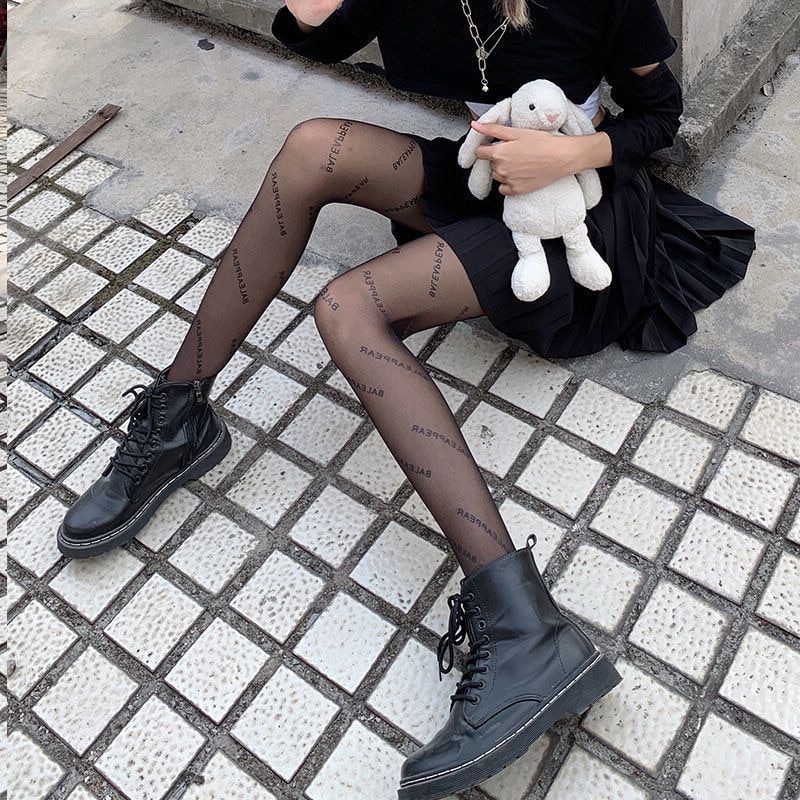 Sexy Women's Pantyhose Letter Silk Stockings Letter Black Silk Stockings Women's Pantyhose Black Skin Thin Sexy Pantyhose