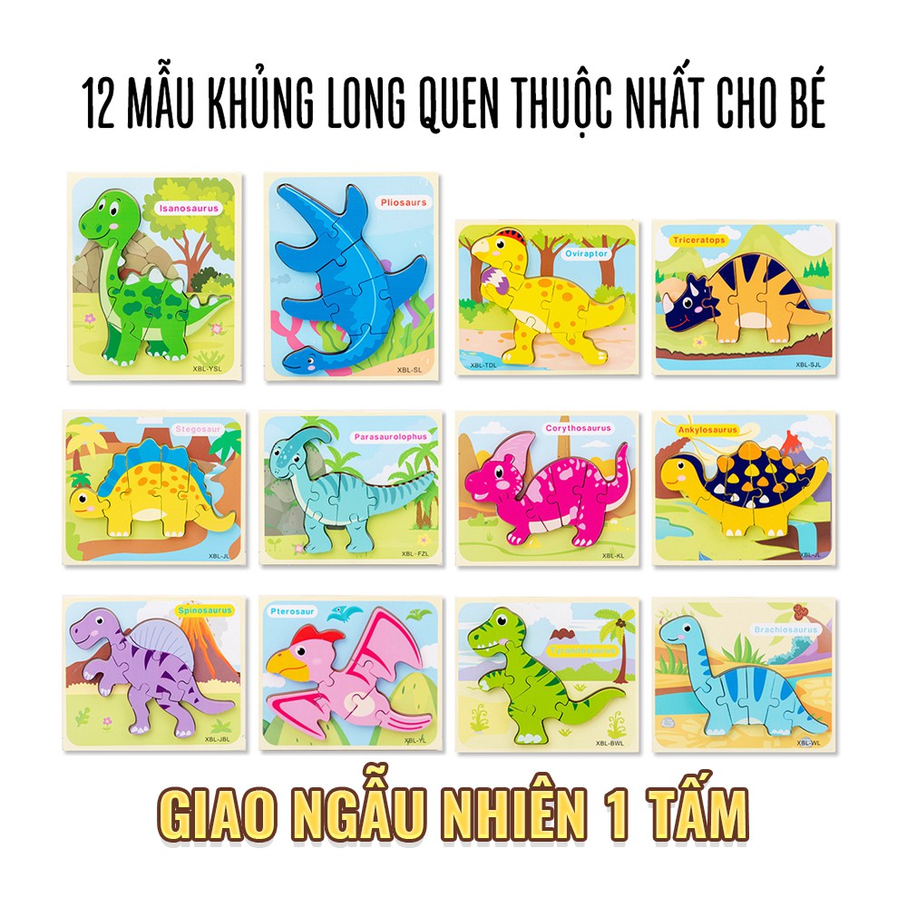 ♥ Đồ chơi trí tuệ 1 bảng gỗ ghép hình 3d khủng long cho bé vừa học vừa chơi SK06 Space Kids ♥