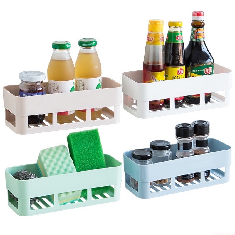 Kệ nhựa chữ nhật dán tường chịu lực tốt, kệ để đồ nhà tắm nhà bếp