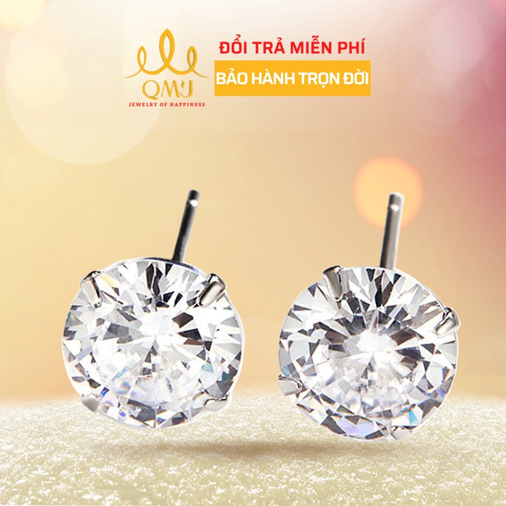 Khuyên tai bạc nam nữ Nụ đá 3A đơn giản cá tính, bông phù hợp mọi lứa tuổi QMJ - Q009