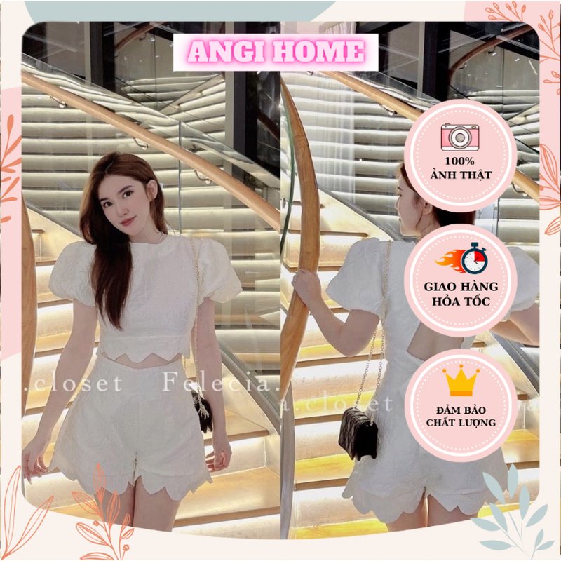 SET ÁO GẤM HỞ LƯNG THẮT NƠ + QUẦN SHORT GỢN SÓNG ANGI HOME