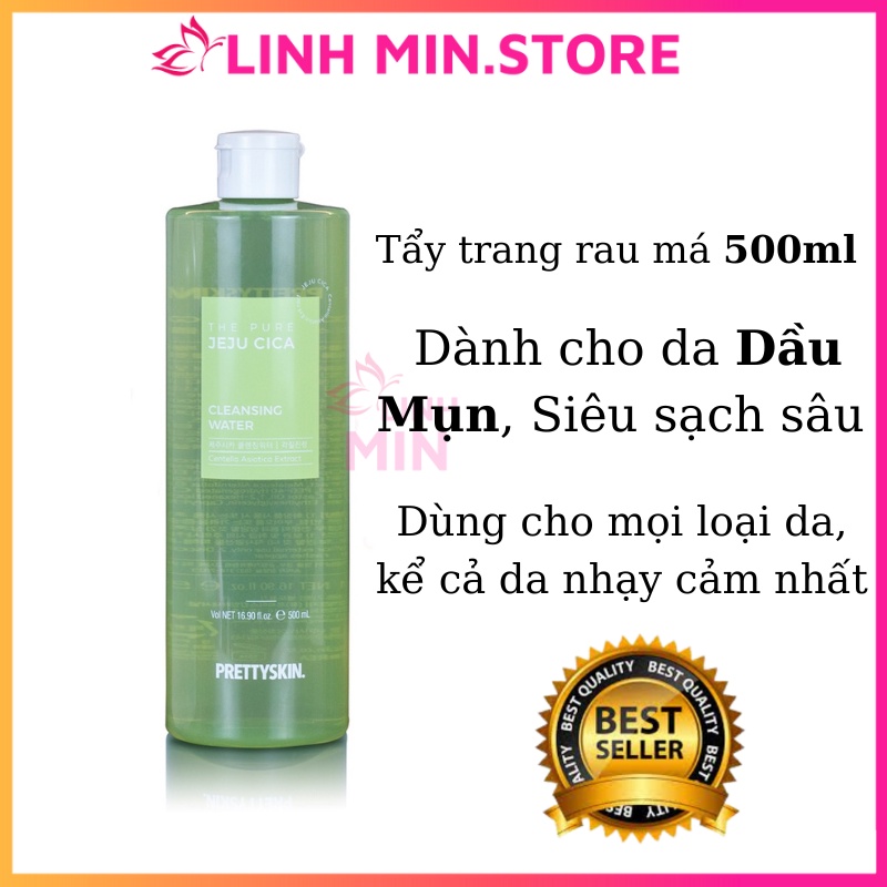 Nước Tẩy Trang Cho Da Dầu Mụn Pretty Skin 500ml - Prettyskin Rau Má Jeju Cica Giúp Sạch Sâu