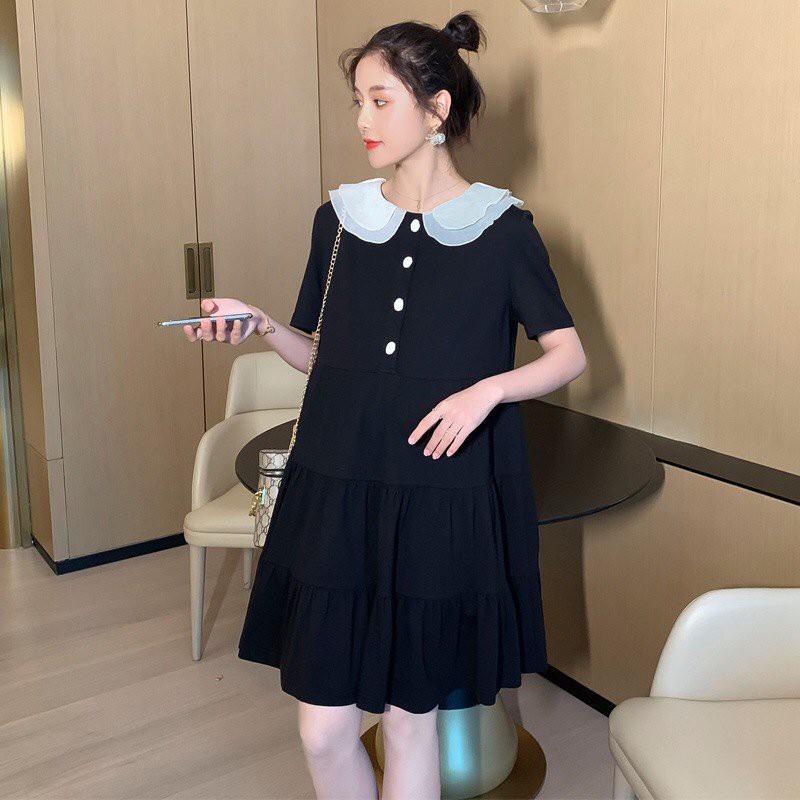 Váy Bầu Bigsize Thiết Kế GuMe Dáng Suông Đuôi Cá Cổ Bèo Khuy Ngực Chất Vải Sạn Lụa Cao Cấp size từ 40-100kg