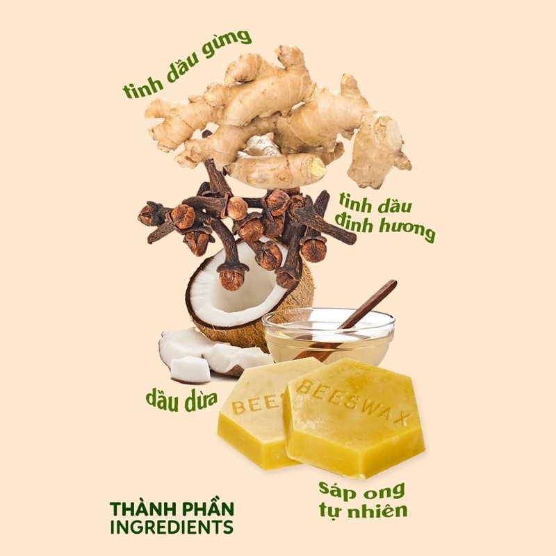 Cao Gừng An Cơ Nuna Mộc Thanh Trà hộp 20G - Ginger balm - cao gừng giư ấm cơ thể, chống co thắt